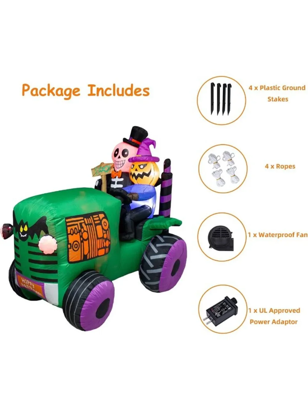 5.5Ft Halloween Inflatable Ghost Tractor Decor with LED Lights - Spooky Yard Art
